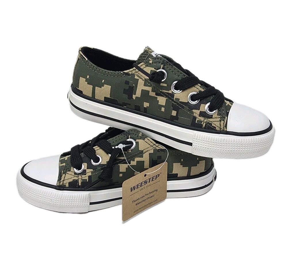 Weestep Kids Block Camoflauge Canvas Low Top Lace Sneakers Camo Green Size 10